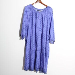 Gudrun Sjoden Polka Dot Midi Dress Blue Eyelet Scalloped Cotton Size XXL
